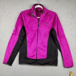 Fila Sport Jacket Womens Medium Pink Black Faux Fur Fleece Full Zip Athletic
